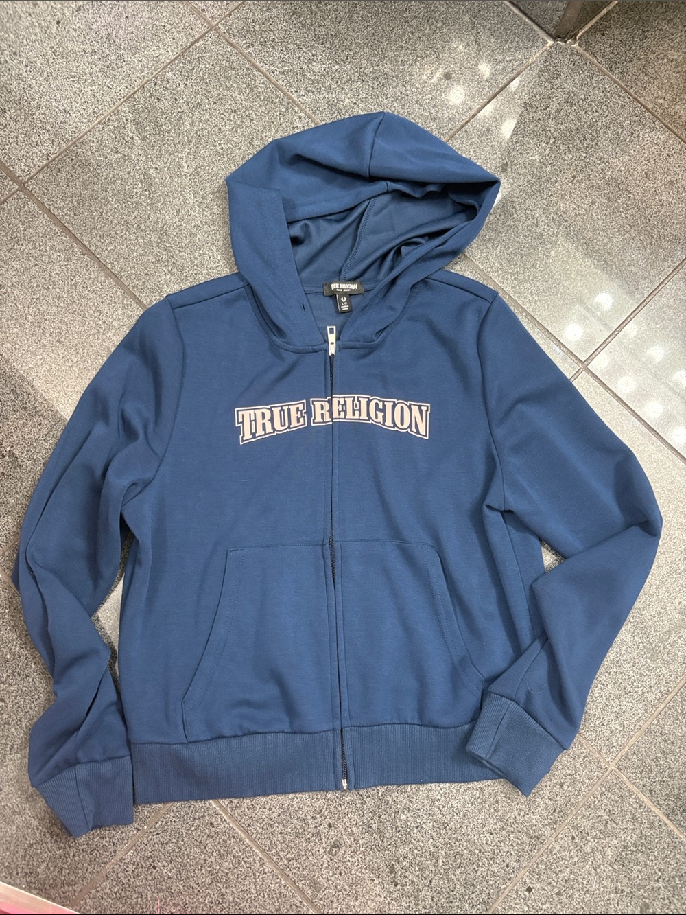 True Religion women’s Blue Zip Hoodie with Logo